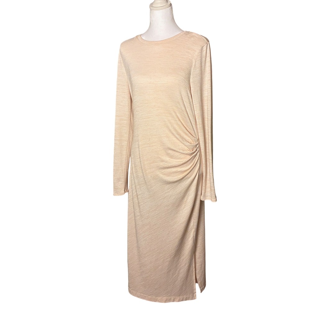 Banana Republic Womens Peach Heathered Ruched Side Long Sleeve Midi Dress‎ M